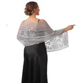 Elegant silver grey evening shawl with sequin floral embroidery - Silver