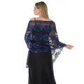 Elegante scialle blu navy con fiori di paillettes ricamati per abiti da sera e matrimoni - Blu Notte