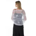 Elegant white sheer shawl with silver butterfly sequins for wedding or evening gown - White