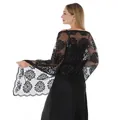 Elegant black sequin embroidered floral lace shawl wrap for evening party dresses - Black