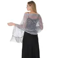 Châle de soirée argenté élégant avec broderie florale à paillettes et franges - Argent