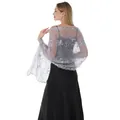 Elegant silver grey mesh shawl with butterfly sequin embroidery for evening party gowns - Silver