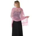 Châle rose élégant à paillettes et fleurs avec franges pour de longues robes de soirée - Rose Clair