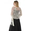Elegant champagne sequin embroidered sheer shawl with fringe tassels for evening gowns - Shawl / Beige