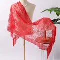 Élégant châle rouge à paillettes et franges pour robes de soirée et événements de fête - Rouge