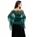 Elegant dark green sheer tulle shawl perfect for bridesmaid evening dresses and parties. - Dark Green