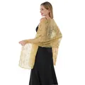 Elegant gold sequined lace shawl with phoenix tail pattern for evening gown and bridal wear - Gold