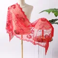 Elegant red sequined lace shawl with tassels, perfect for bridal or evening party dress - Shawl / Red