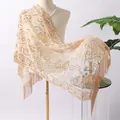 Élégant châle à paillettes dorées avec pompons pour robes de soirée et événements chic - Or champagne
