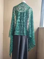 Elegant dark green sequin embroidered shawl with phoenix tail lace pattern for evening gowns - Dark Green