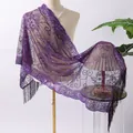 Élégant châle en maille à paillettes violettes avec franges pour les robes de soirée - Violet foncé