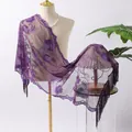 Purple sequin embroidered tassel shawl for evening dress on mannequin - Shawl / Deep purple