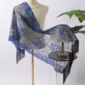 Châle en maille noire avec paillettes bleues et franges élégantes pour robes - Noir et Bleu