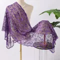 Elegant purple sequined embroidered shawl with phoenix tail pattern for evening parties - Deep purple