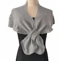 Detailed texture of grey thin knit shawl featuring an elegant fishtail hem design - Gray