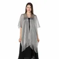 Silver metallic sparkling fringe shawl wrap elegant cover up for evening dresses - Silver