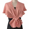 Elegant peach pink knit shawl with hollow out design and ruffled edges for evening dresses - Pink