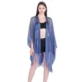 Sparkling blue metallic glitter fringe shawl kimono bikini cover-up for beach vacation - Tops / 135-175CM / Blue