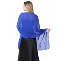 Back view of an elegant solid royal blue chiffon shawl wrap for formal evening dresses - Sapphire Blue