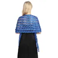 Rear view of a royal blue floral lace shawl for evening dresses and formal parties - Blue