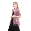 Elegant pink sequin shawl with tassels, perfect for evening parties and bridal gowns. - Pink