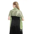 Back view detail showing elegant green sequin shawl with fringe for evening dresses - Autumn Fragrance Green