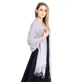 Elegant light grey chiffon shawl with lace fringe for evening dress and bridal gown - Silver