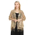 Elegant gold sequin lace shawl with tassel fringe for evening dresses and parties - Gold