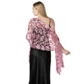 Dettaglio elegante scialle in pizzo rosa con paillettes per abiti da sposa e da sera - Rosa