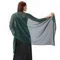 Detailed view of green chiffon shawl with silver threads and rhinestone accents - Dark Green