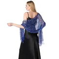 Royal blue sequin embroidered shawl shown from the back over a black evening dress - Sapphire Blue