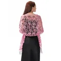 Detail of pink water-soluble lace shawl with sparkling sequins and paisley patterns - Pink
