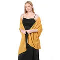 Detailed view of yellow chiffon shawl draped elegantly over a black evening gown - 200*70cm / Turmeric