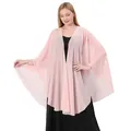 Detail view of a pink chiffon shawl wrap for bridesmaids, elegant wedding evening accessory. - Mid-length (Slit Design) / Pink