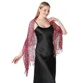 Elegant red sequined lace embroidery shawl wrap for evening party gowns and stage wear. - Rose Red