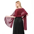 Back view detail of elegant burgundy chiffon shawl perfectly paired with evening dresses - Dark Red