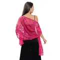 Detailed view of the vibrant pink sequin embroidered shawl with elegant floral patterns - Rose Red