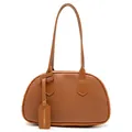 Minimalistische braune PU-Ledertasche mit Lychee-Muster und modischem Anhänger für Damen - Braun