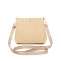Modern beige straw woven crossbody bag with an adjustable strap and elegant gold hardware - Khaki