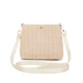 Chic beige woven straw shoulder bag with gold-tone hardware and adjustable strap - Apricot