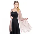 Rose gold metallic shawl wrap with long fringes for wedding evening dress - Rose Gold