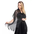 Elegant black lurex shawl with fringe for bridal parties and formal evening dresses - Black + Silver Wire