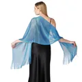 Elegant blue metallic fringe shawl for evening dresses and parties - Lake Blue