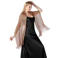 Elegant bronze metallic thread shawl with fringe for wedding evening dress - Light Coffee