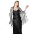 Elegant silver metallic shawl with long fringe for wedding party and evening gowns - Dark Grey with Silver Thread