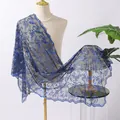 Elegant royal blue sequined lace shawl with phoenix tail embroidery for party dresses - Black and Blue