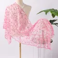 Elegant pink sequined lace shawl featuring exquisite phoenix tail embroidery and sequins - Pink