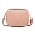 Elegante rosafarbene gesteppte Umhängetasche mit schicker V-Stickerei - Rosa