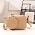 Quilted crossbody bag set with small round coin pouch in beige - Grid Apricot