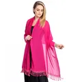 Elegant fuchsia pink chiffon shawl with lace trim for bridesmaids and evening dresses - Rose Red